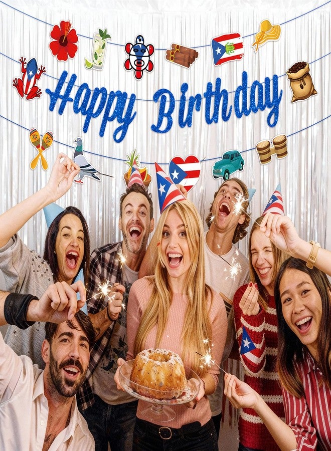 Geodurn Puerto Rico Happy Birthday Banner with Island Symbols - Pre-Strung Boricua Theme Garland with Flag, Coquí Frog, Coffee, and Tropical Design - Puerto Rican Fiesta Party Decorations - Image 4